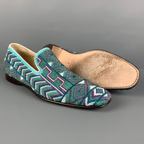DONALD J PLINER Size 9 Turquoise Purple Beaded Leather Slip On Loafers