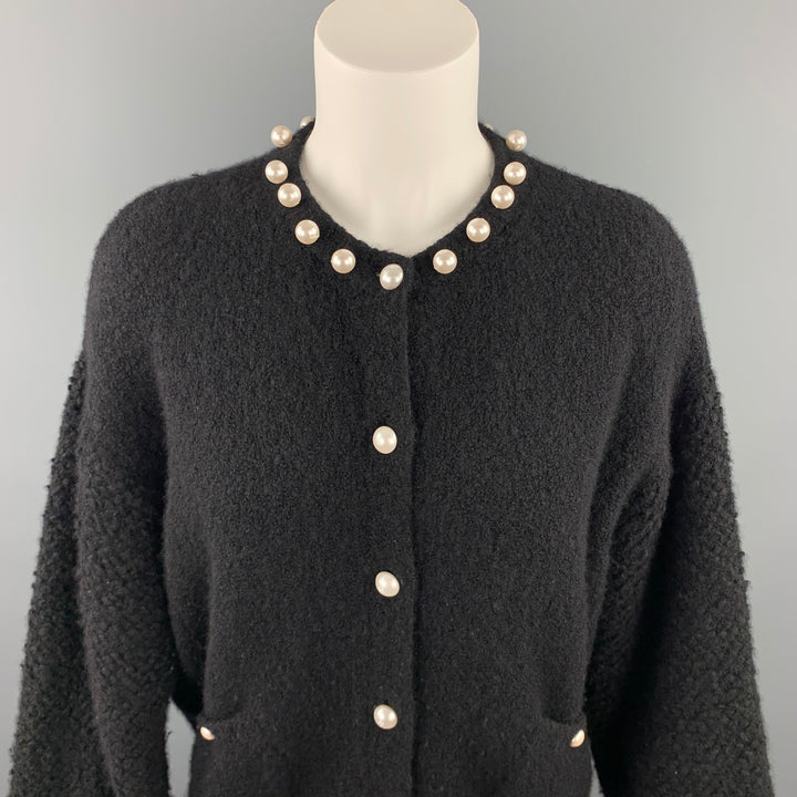 CHANEL Size 6 Black Knitted Textured Cashmere Blend Cardigan