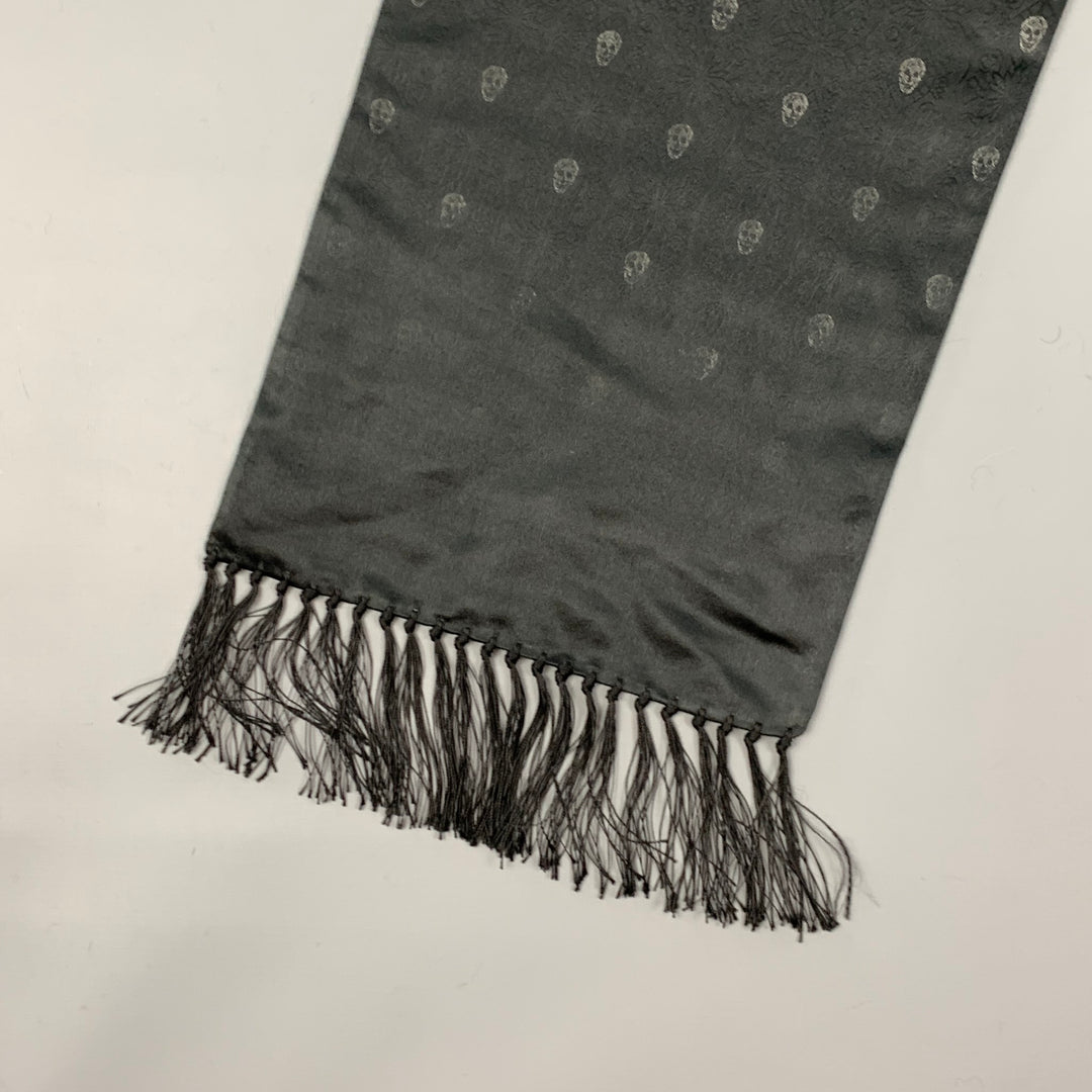 ALEXANDER MCQUEEN Black Silver Skull Silk Scarf