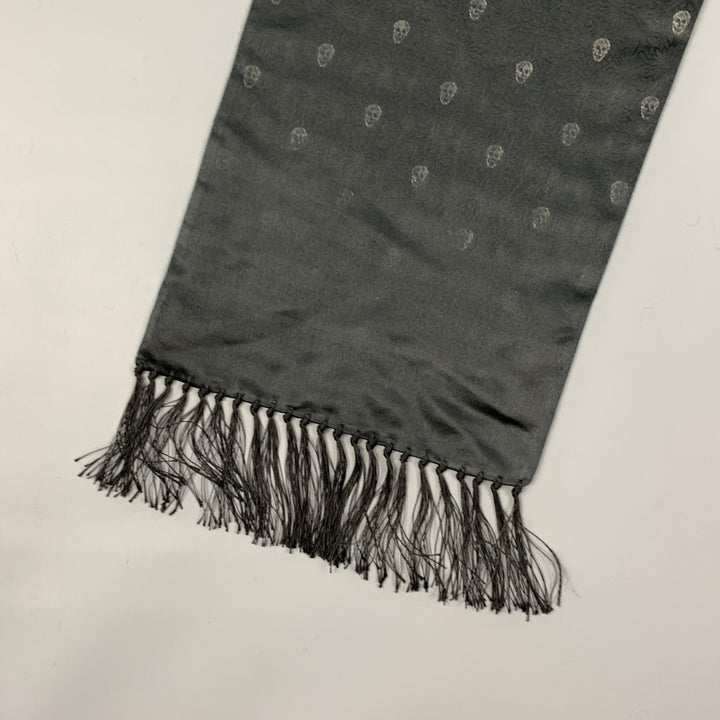 ALEXANDER MCQUEEN Black Silver Skull Silk Scarf