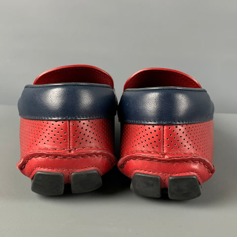 PRADA Size 10 Red Perforated Leather Square Toe Loafers