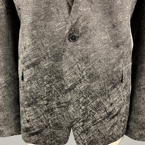 VERSACE COLLECTION Size 50 Charcoal & Black Metallic Print Sport Coat