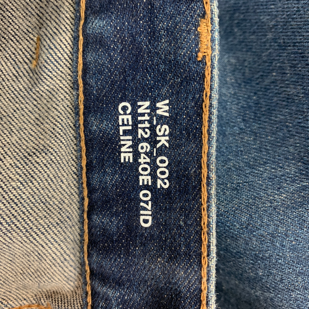 CELINE Size 26 Dark Blue Cotton Slim Patch Jeans