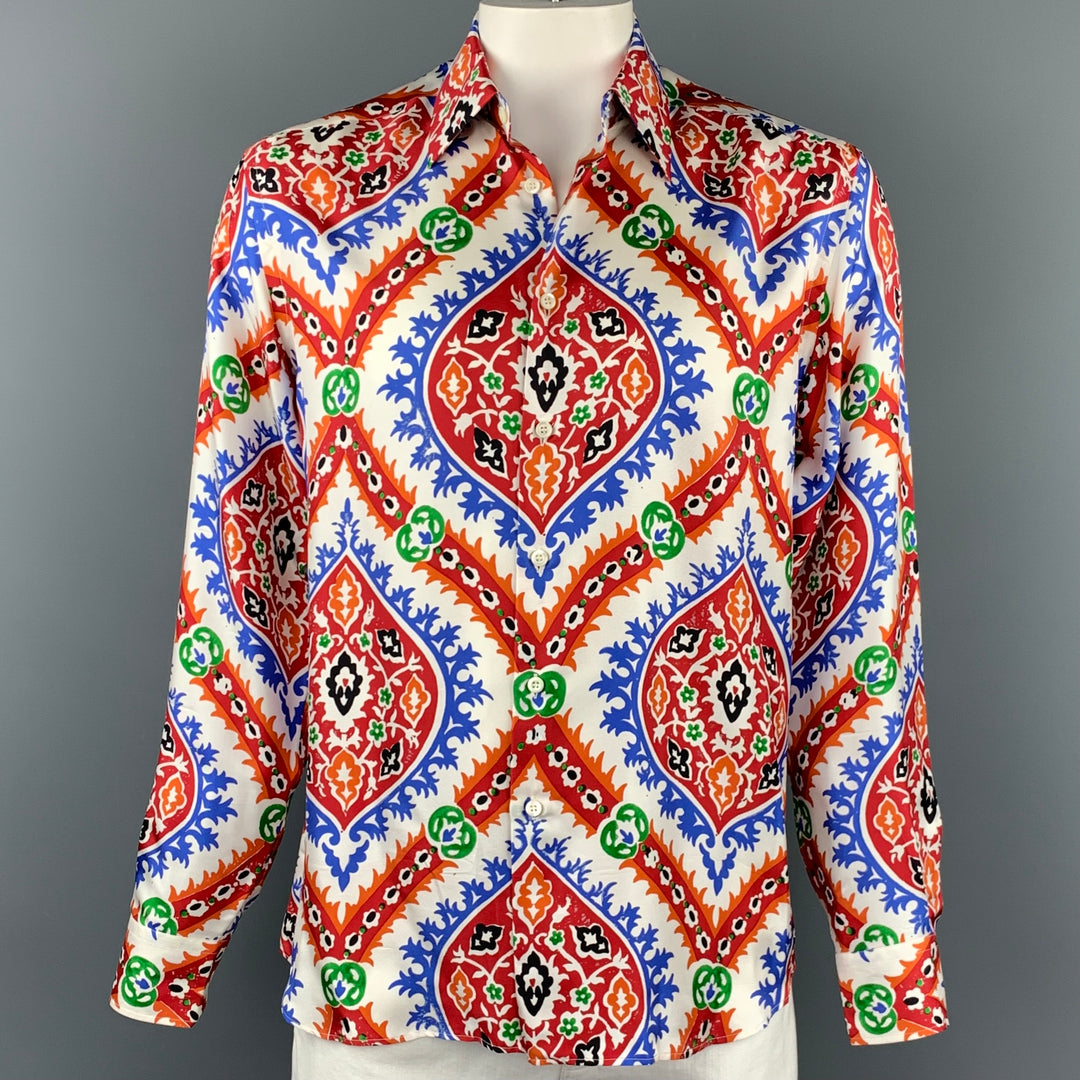 PRADA x HOLLIDAY BROWN Size L Multi-Color Abstract Silk Button Down Long Sleeve Shirt