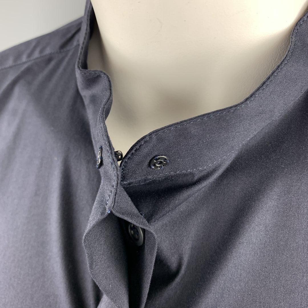 PRADA Size 4 Navy Stretch Cotton Band Collar Shirt