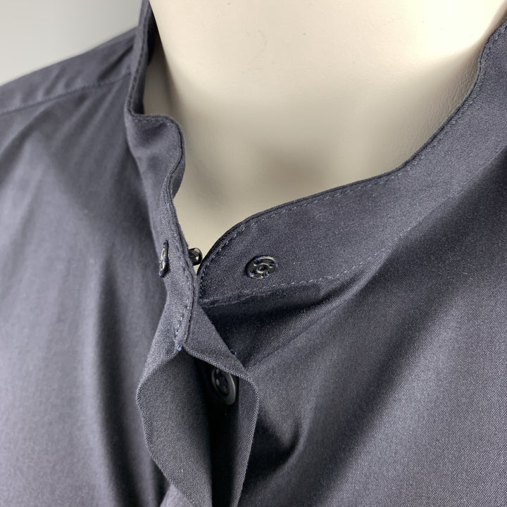 PRADA Camisa con cuello de banda de algodón elástico azul marino talla 4