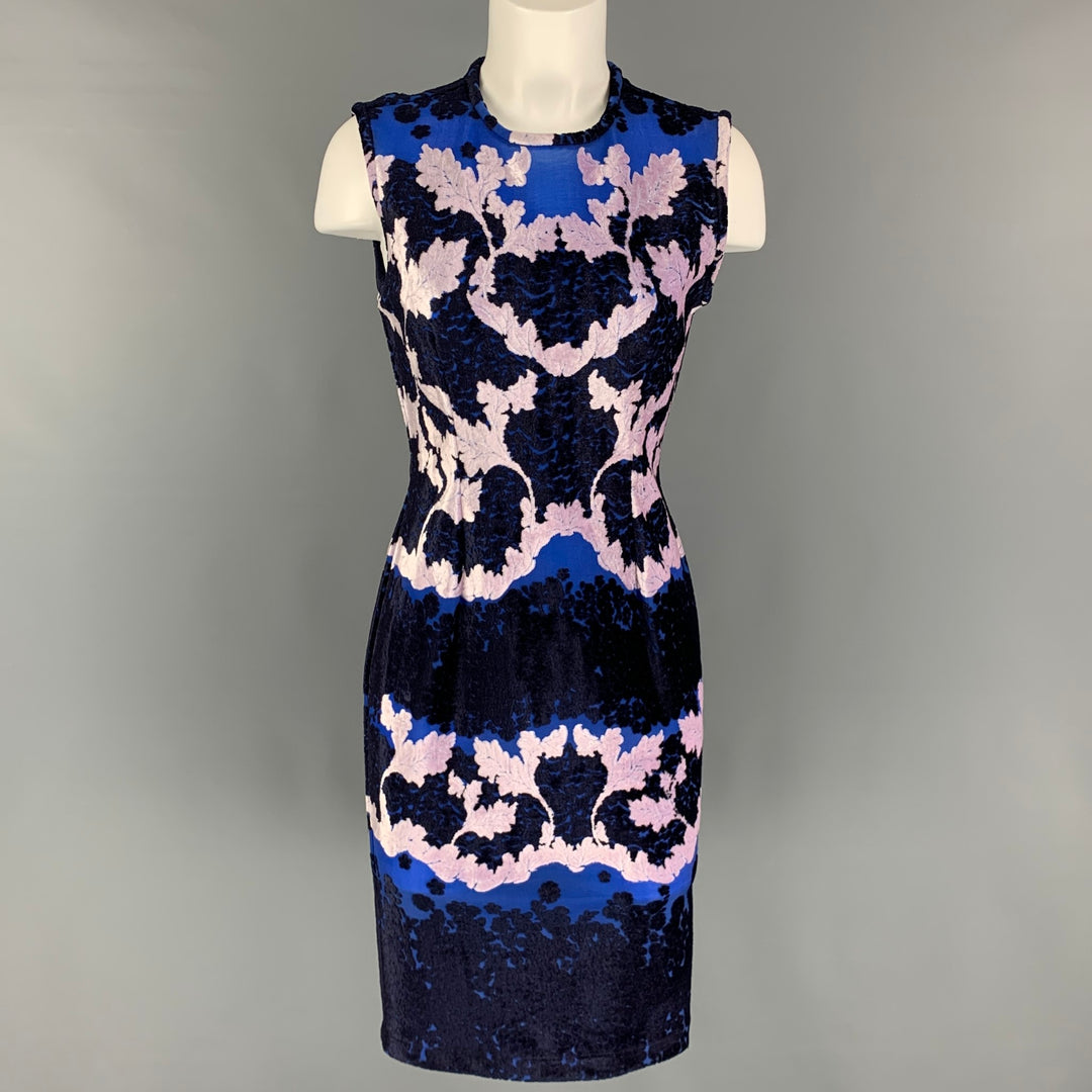 YIGAL AZROUEL Size 8 Blue Navy Pink Polyamide Blend Floral Sleeveless Dress