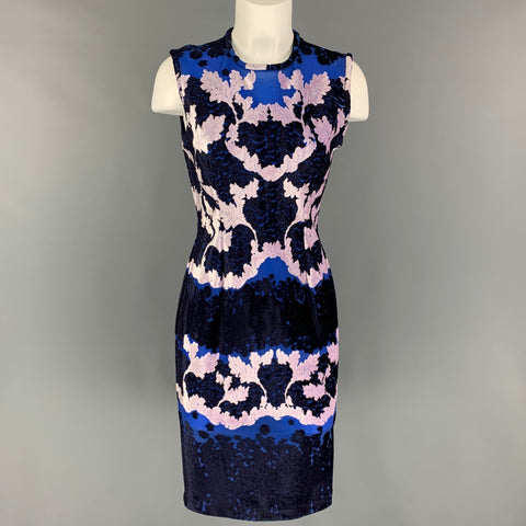 YIGAL AZROUEL Talla 8 Vestido sin mangas floral de mezcla de poliamida azul marino rosa
