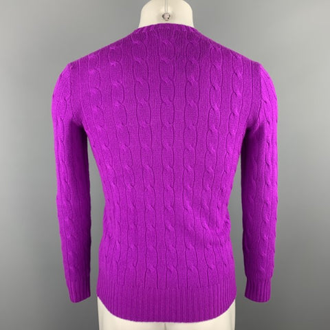 RALPH LAUREN Size XS Magenta Cable Knit Cashmere Crew-Neck Sweater