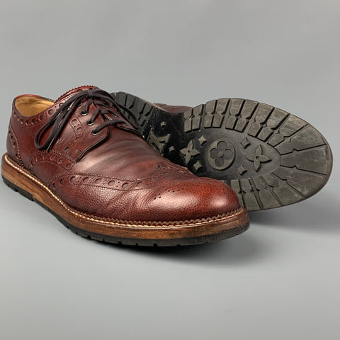LOUIS VUITTON Size 12 Brown Perforated Leather Wingtip Lace Up Shoes