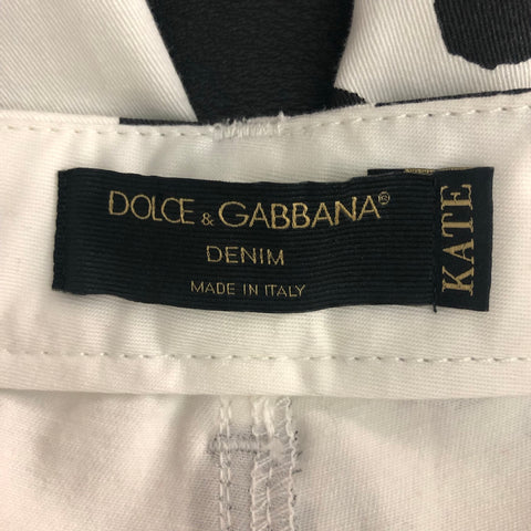 DOLCE & GABBANA Size 6 White Black Cotton & Elastane Dots Jeans
