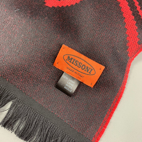 MISSONI Red Black Knitted Lana Wool Scarf