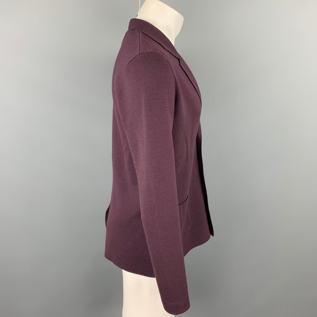 CRUCIANI Size 40 Eggplant Wool Buttoned Notch Lapel Cardigan