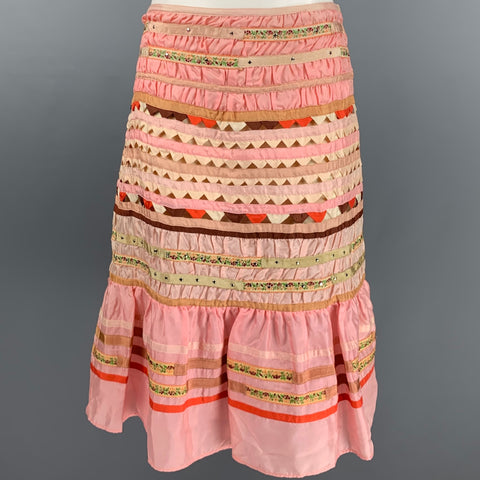 BLUMARINE Size 4 Pink Beige Silk Ruffled A-Line Skirt