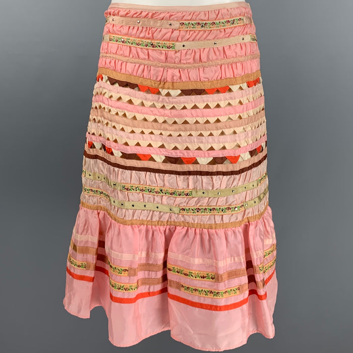 BLUMARINE Size 4 Pink Beige Silk Ruffled A-Line Skirt