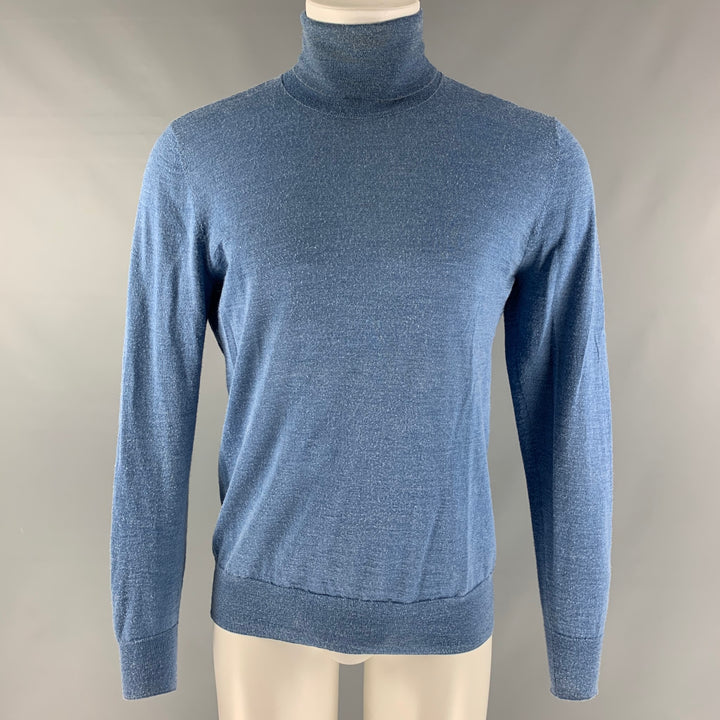 DRIES VAN NOTEN Size M Blue Solid Alpaca & Silk Turtleneck Pullover