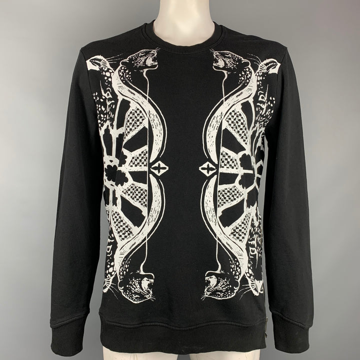 JUST CAVALLI Size XL Black & White Print Cotton Crew-Neck Sweatshirt