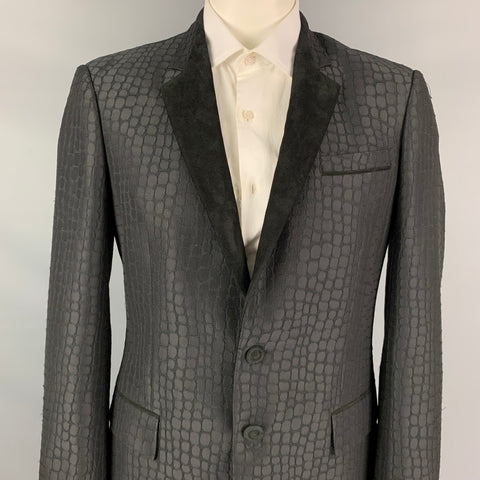 ROBERTO CAVALLI Size 44 Black Animal Print Polyester Blend Sport Coat