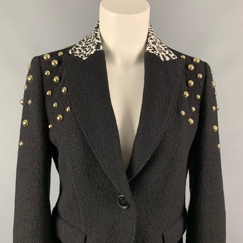 LOVE MOSCHINO Size 6 Black & White Studded Wool Jacket