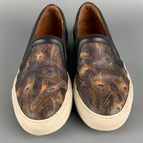 GIVENCHY Size 8.5 Brown & Orange Leather Peacock Slip On Sneakers
