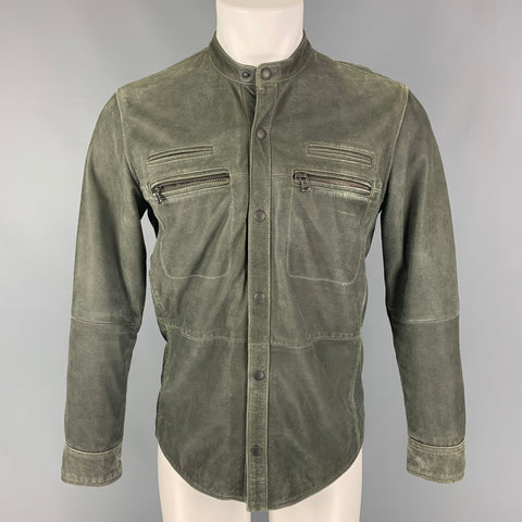 JOHN VARVATOS * U.S.A. Size S Olive Distressed Suede Zip Up Jacket