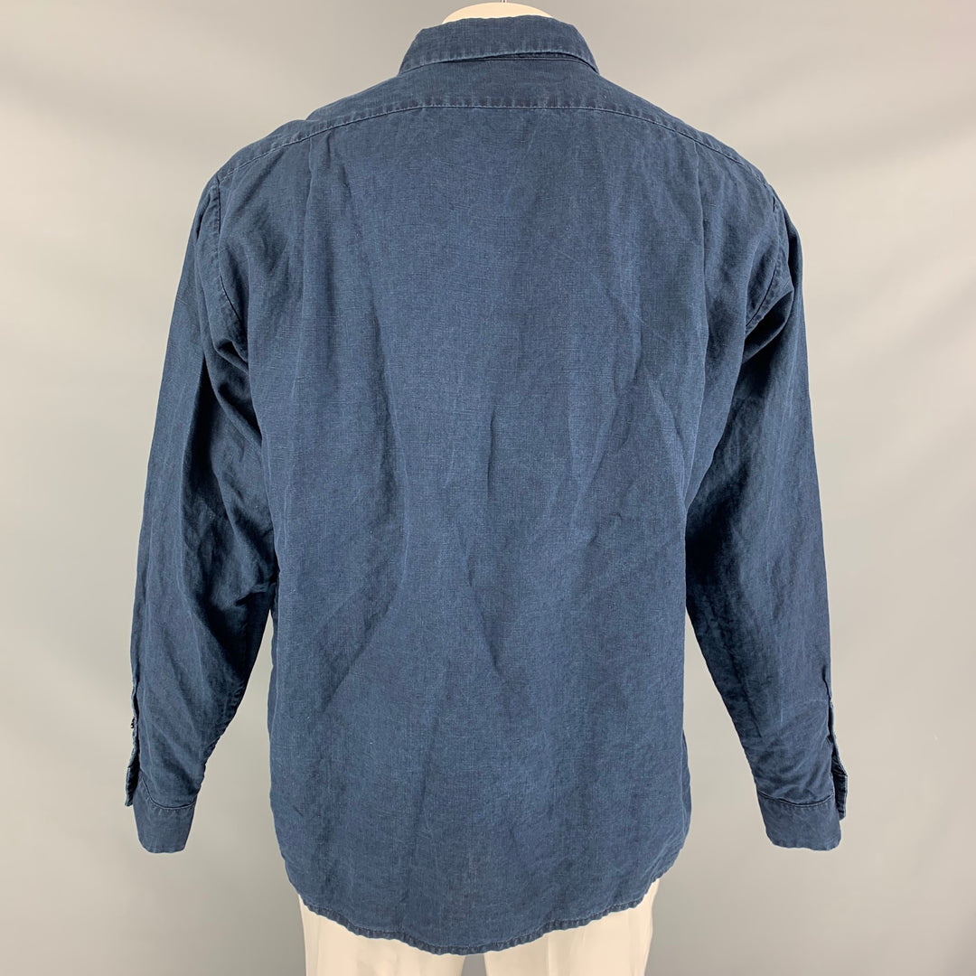 45rpm Size L Indigo Linen Button Up Long Sleeve Shirt