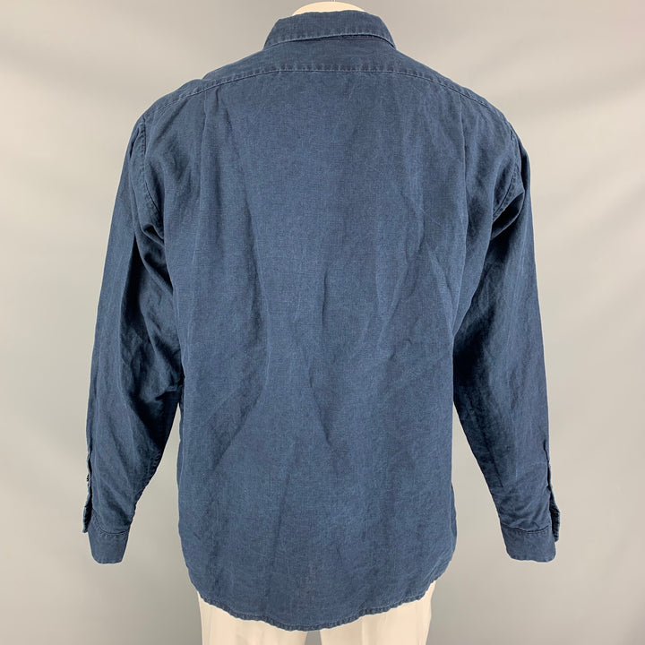 45rpm Size L Indigo Linen Button Up Long Sleeve Shirt