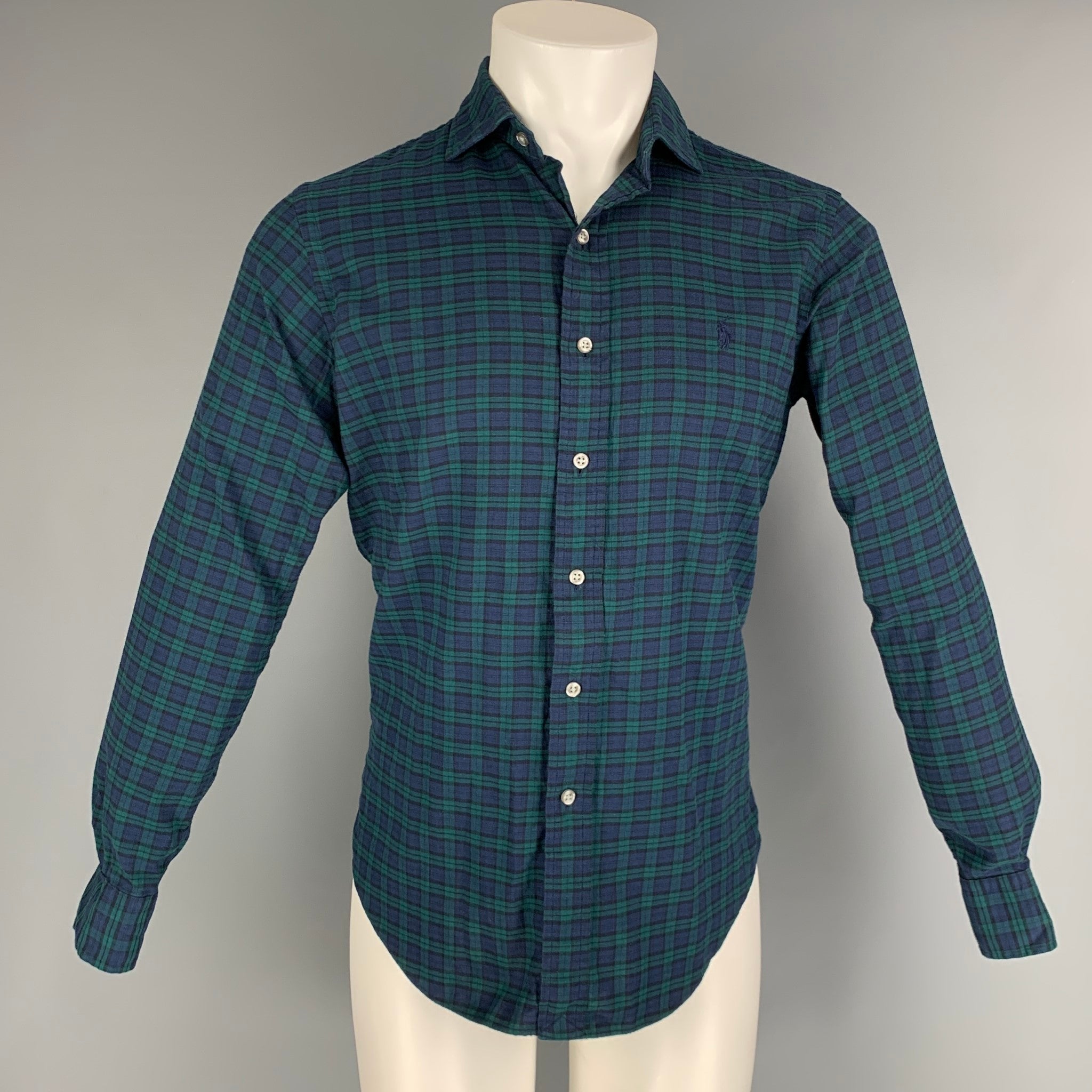 POLO by RALPH LAUREN Size S Navy Green Blackwatch Plaid Cotton