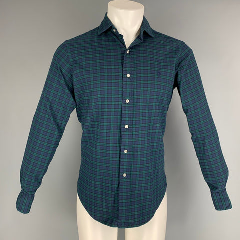 POLO by RALPH LAUREN Size S Navy Green Blackwatch Plaid Cotton Long Sleeve Shirt
