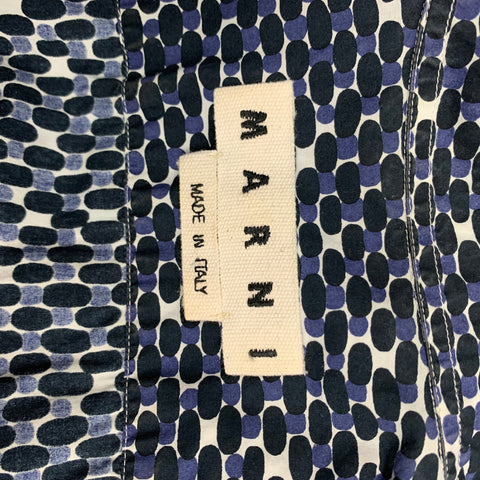 MARNI Size XS Navy & White Print Cotton Button Up Short Sleeve Shirt