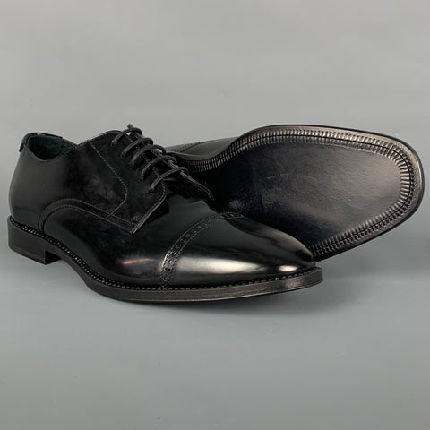 JIMMY CHOO Size 8 Black Leather Cap Toe Lace Up Shoes