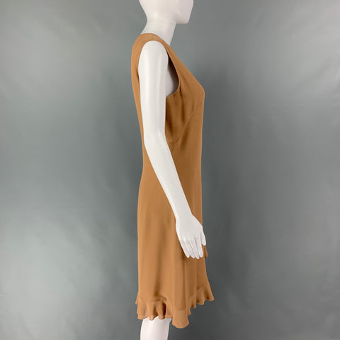 VALENTINO Size 6 Tan Silk Ruffled Sleeveless Dress