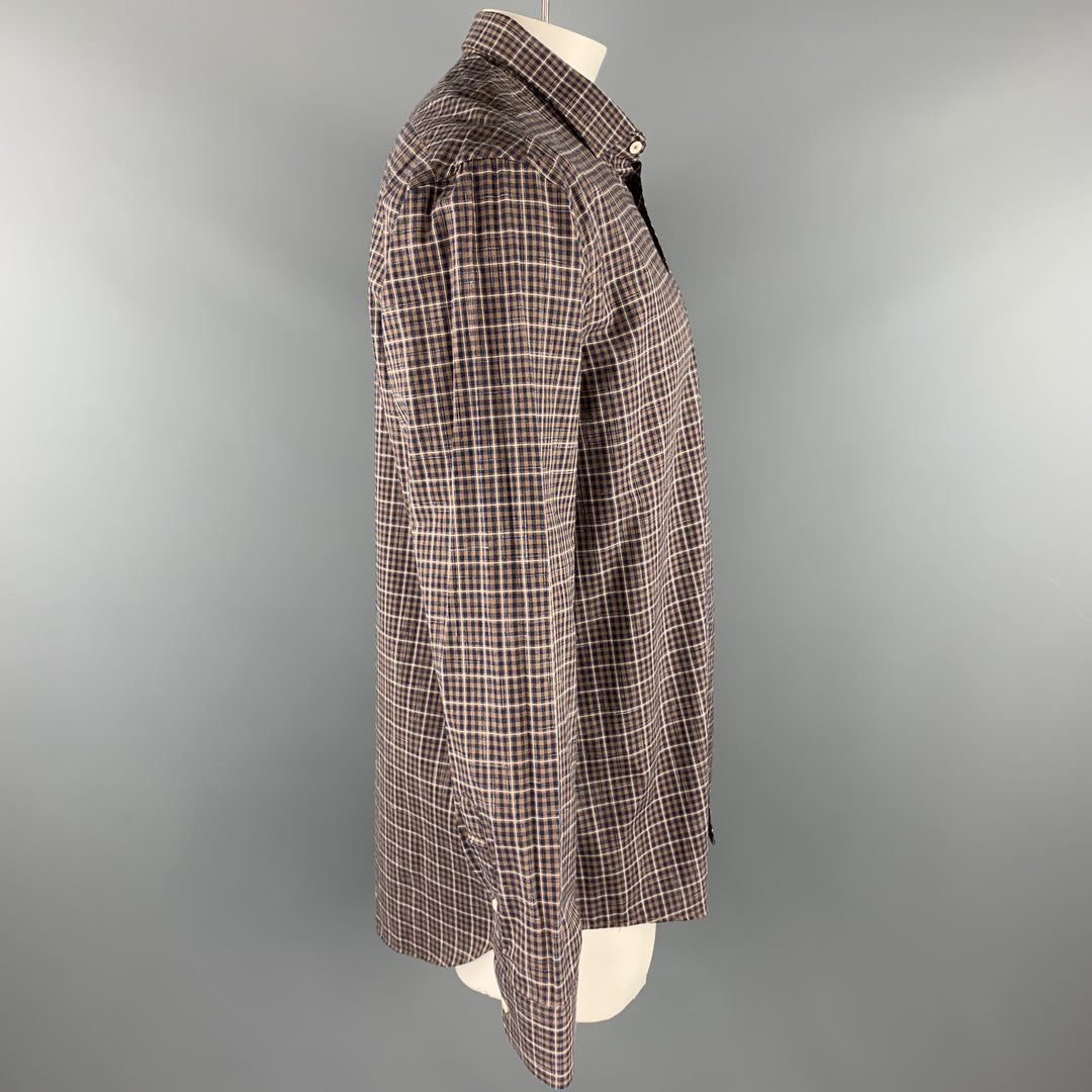 Size XXL BILLY REID Brown Plaid Cotton Patch Pocket Long Sleeve Shirt
