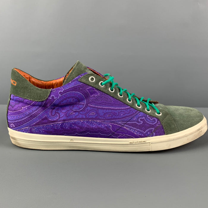 ETRO Size 12 Green Purple Paisley Fabric Sneakers