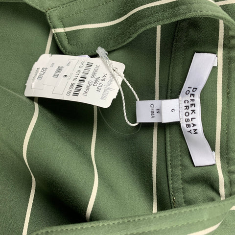 DEREK LAM Size 6 Olive & Cream Stripe Cotton Shirt Dress