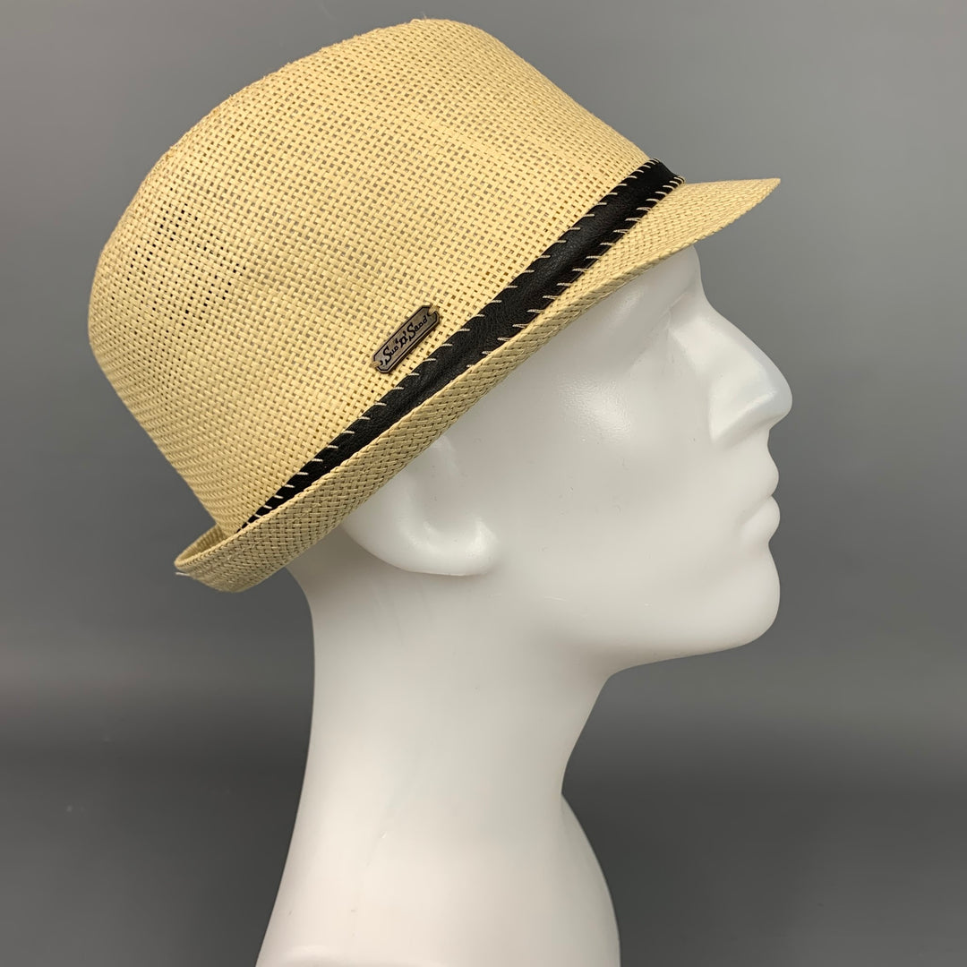 SUN 'N' SAND Natural & Black Woven Raffia Fedora Hat
