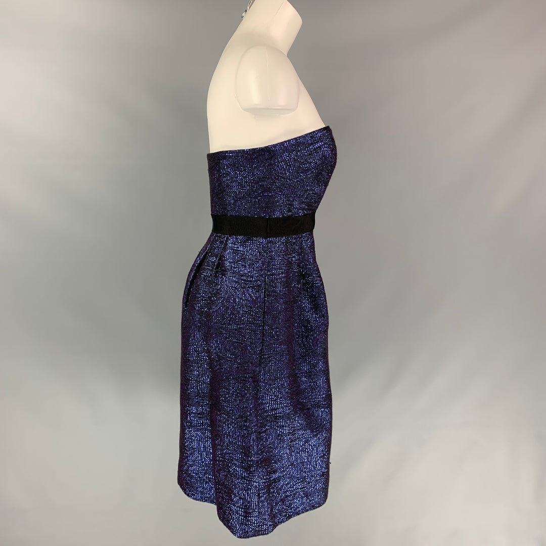 LELA ROSE Size 6 Blue & Black Acrylic Blend Woven Strapless Dress