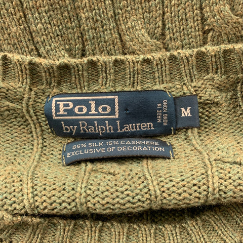 RALPH LAUREN Size M Moss Green Cable Knit Silk / Cashmere Crew-Neck Sweater