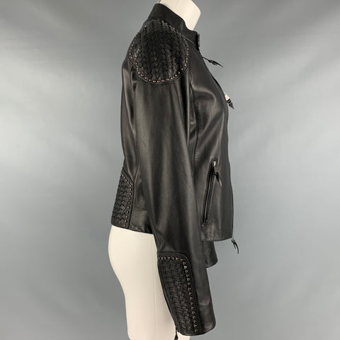 RALPH LAUREN Size 8 Black Studded Leather Zip Up Jacket