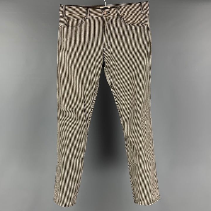 CELINE Size 34 Indigo White Stripe Cotton Zip Fly Jeans