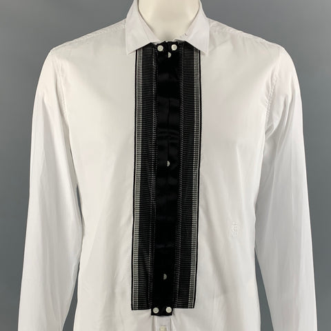 JUST CAVALLI Size L White & Black Cotton Button Up Long Sleeve Shirt