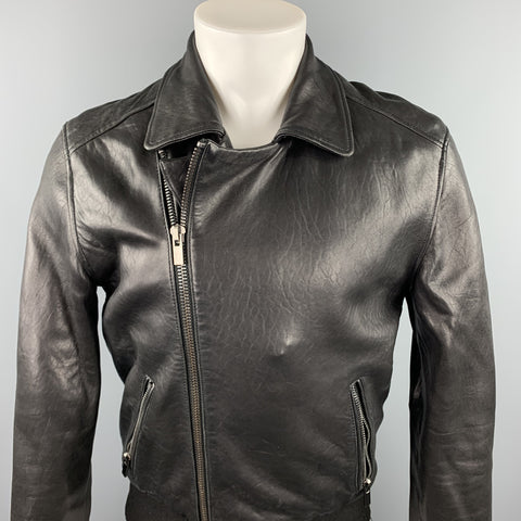 BLK DNM Size M Black Leather Asymmetrical Zip Up Jacket