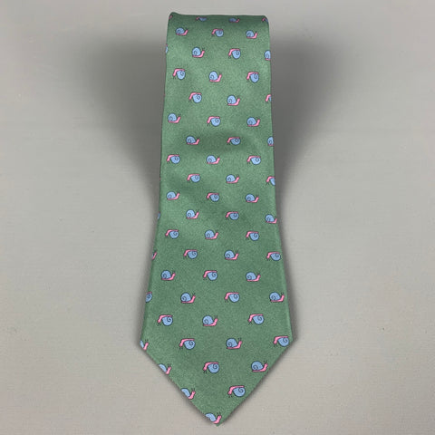 HERMES 7207 UA Green Blue Snails Silk Tie