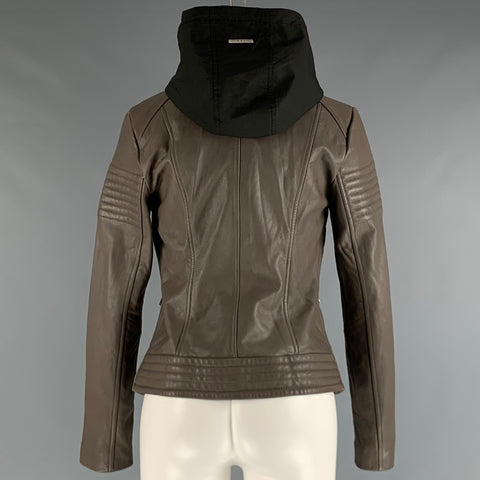 SOIA & KYO Size XS Grey Black Leather Mixed Materials Hooded Jacket