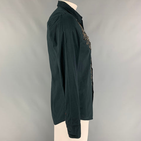 PAUL SMITH Size L Black Silver Sequined Cotton Button Up Long Sleeve Shirt