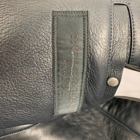 BURBERRY PRORSUM FW 2010 Size 38 Blue Black Lamb Leather Shearling Biker Jacket