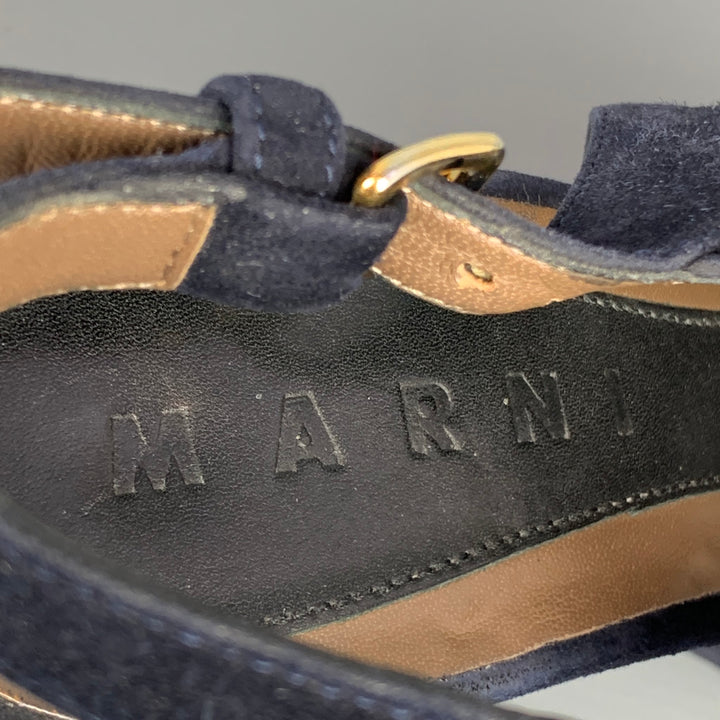 MARNI Size 6 Navy Suede Platform Wedge Sandals