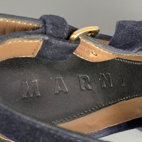 MARNI Size 6 Navy Suede Platform Wedge Sandals