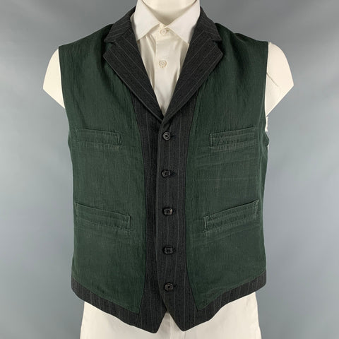 YOHJI YAMAMOTO Size M Grey Dark Green Mixed Patterns Silk Blend Vest
