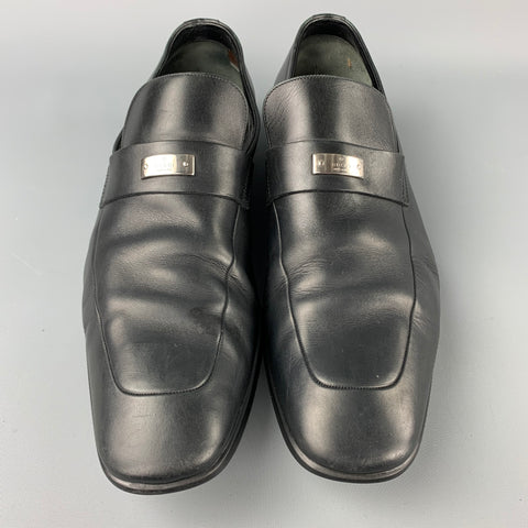 GUCCI Size 11.5 Black Leather Slip On Loafers